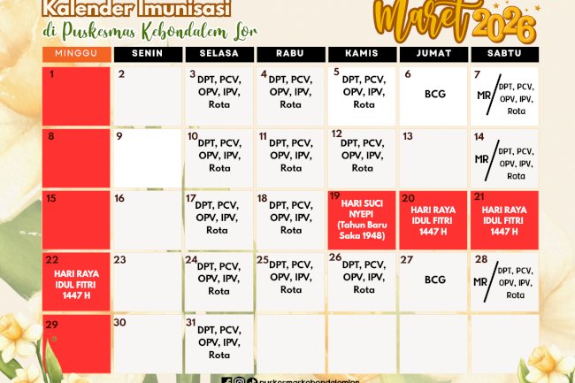 Jadwal Imunisasi Anak Lengkap Bulan MARET 2026
