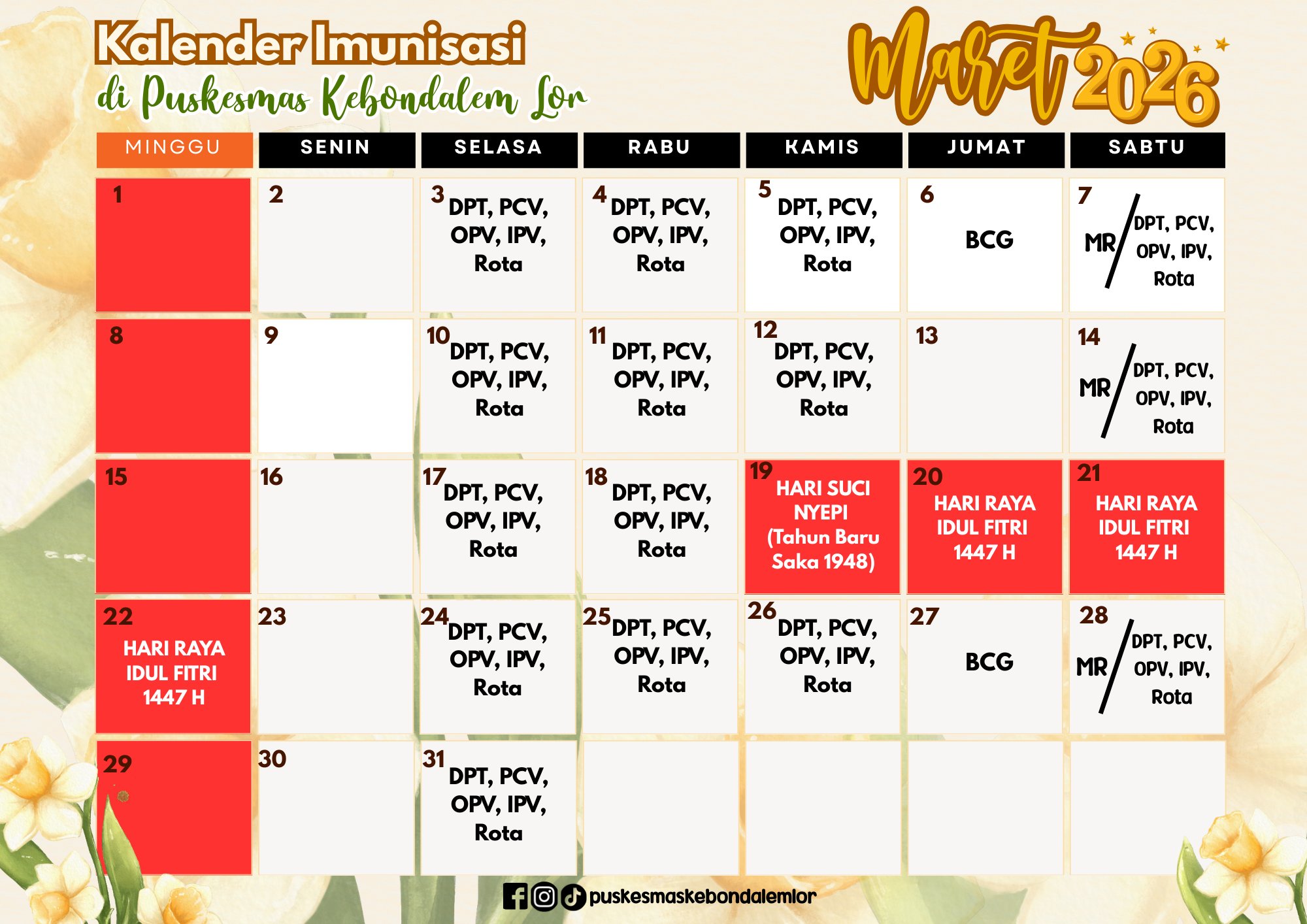 Jadwal Imunisasi Anak Lengkap Bulan MARET 2026